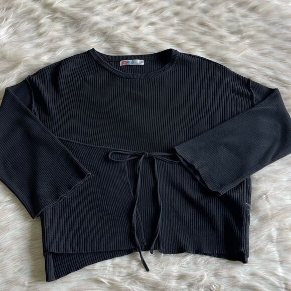 Free People Beach Brig Tie Front Pullover in Black - Picture 9 of 12